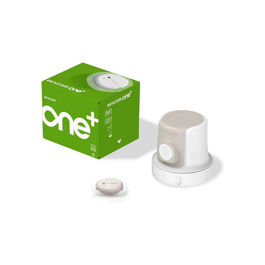 "Dexcom One Plus sensor op arm", "Dexcom One Plus verpakking"