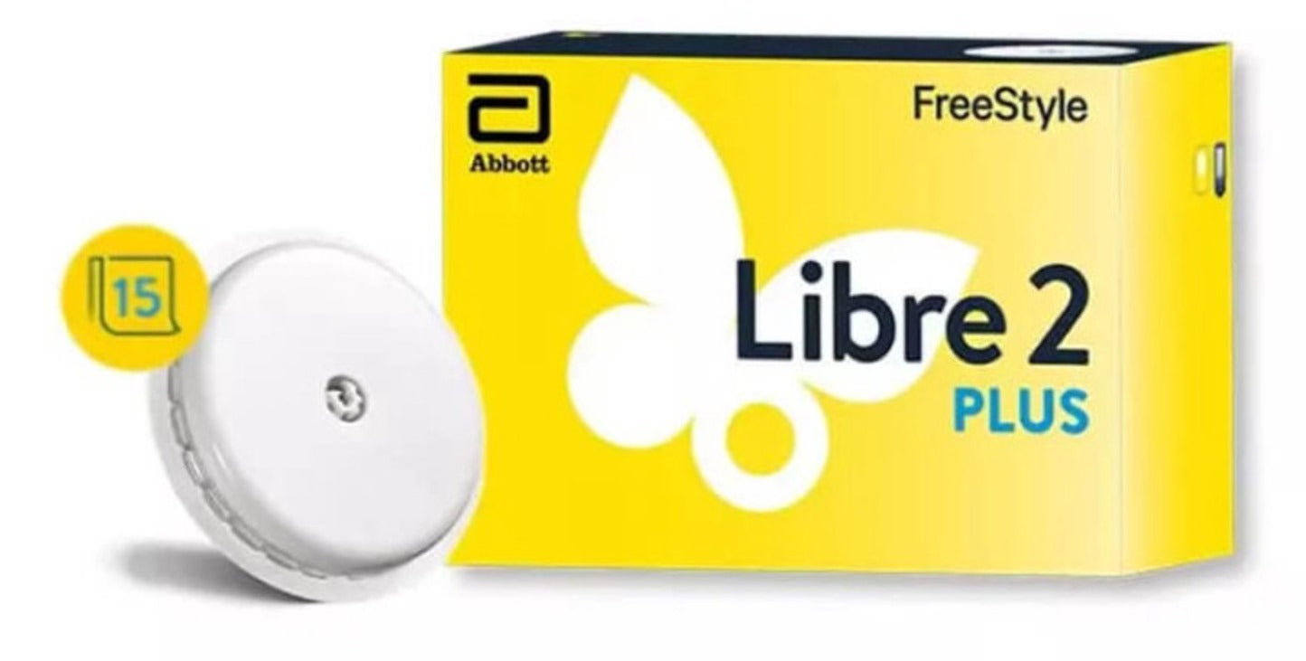 "FreeStyle Libre 2 Plus sensor applicatie op arm", "FreeStyle Libre 2 Plus app interface glucose waarden", "FreeStyle Libre 2 Plus sensor verpakking en inhoud", "FreeStyle Libre 2 Plus glucose monitoring dashboard"
