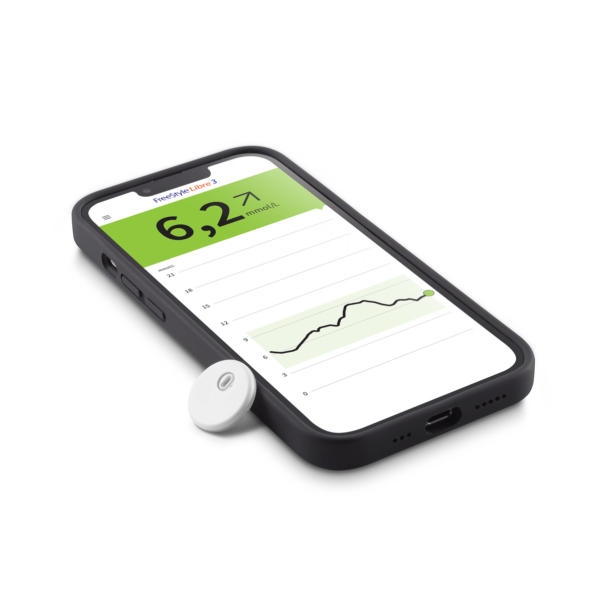 "FreeStyle Libre 3 Plus sensor met smartphone connectiviteit", "FreeStyle Libre 3 Plus realtime glucose waarschuwingen", "FreeStyle Libre 3 Plus sensor applicatie instructies", "FreeStyle Libre 3 Plus app glucose trends", "FreeStyle Libre 3 Plus sensor op arm geplaatst", "FreeStyle Libre 3 Plus verpakking complete set"