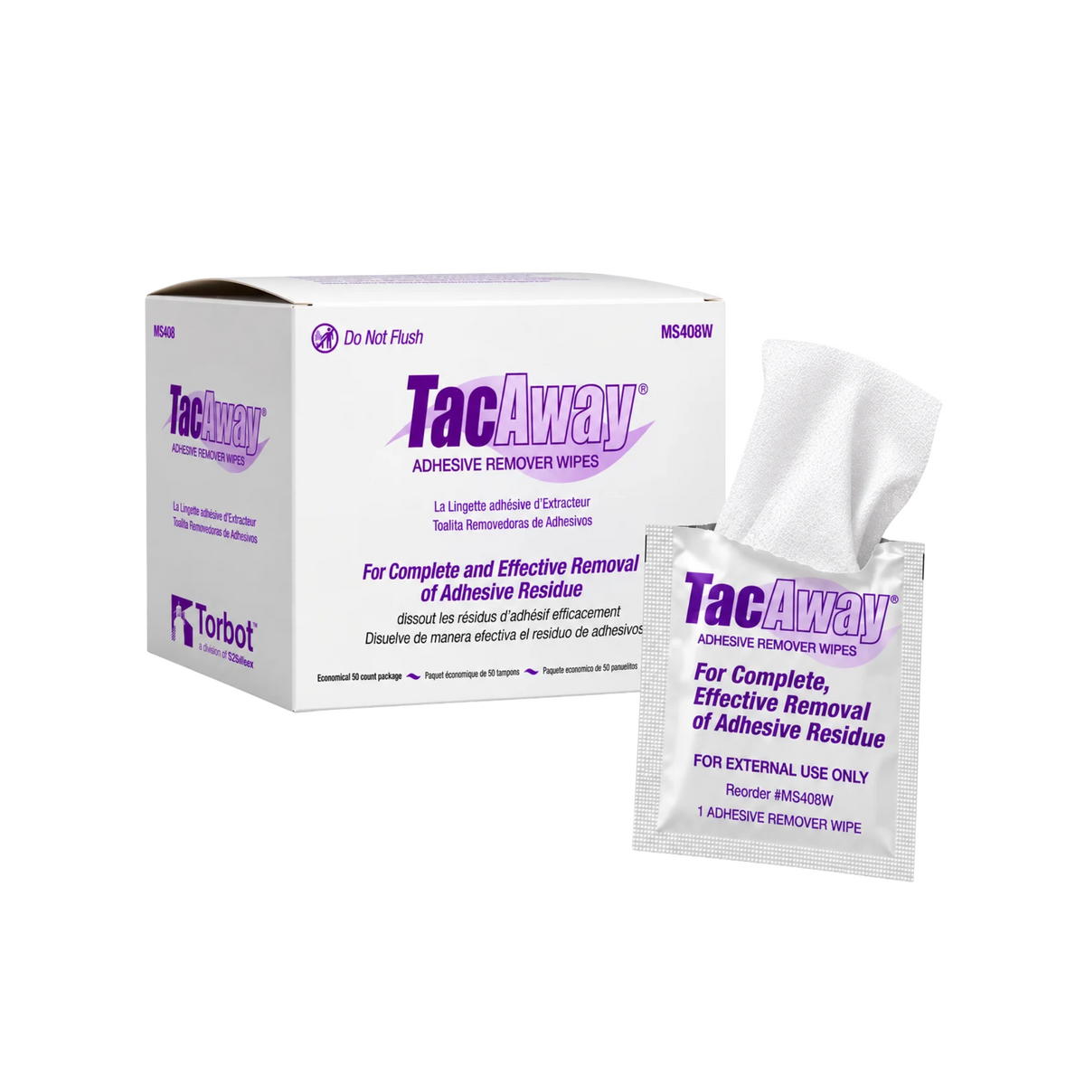 TacAway Adhesive Wipes (50 stuks) voor extra kleefkracht verpakking voor Dexcom, FreeStyle Libre en Omnipod beter hechten. Voorbeeld inhoud.